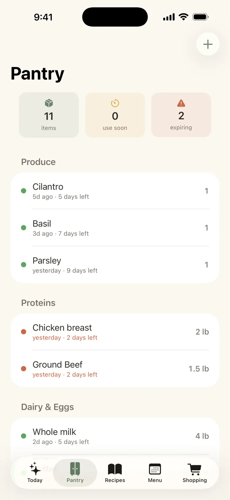 OpenPantry screen